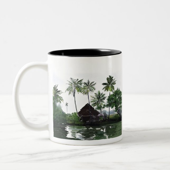 Caneca De Café Em Dois Tons 83 - Marés de Alleppey do cenário de Kerala (Esquerda)