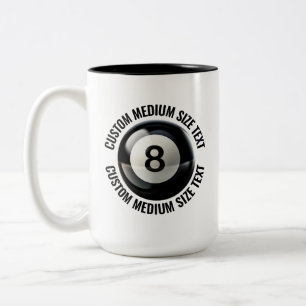 Caneca De Café Em Dois Tons 8 Ball & Texto Médio PRETO 15oz Personalizado