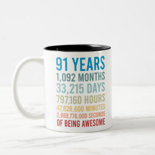 Caneca De Café Em Dois Tons 91 Anos 1092 Meses Sendo Um Excelente Presente De 