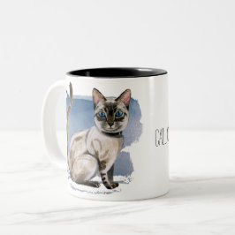 Caneca De Café Em Dois Tons A aguarela Siamese do gatinho que pinta | adiciona