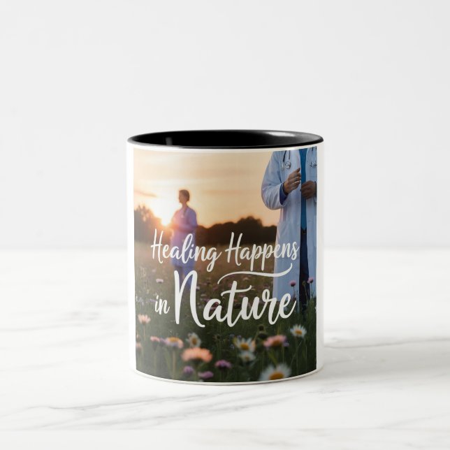 Caneca De Café Em Dois Tons A arte da cura: Nature & Medicine Mug (Centro)