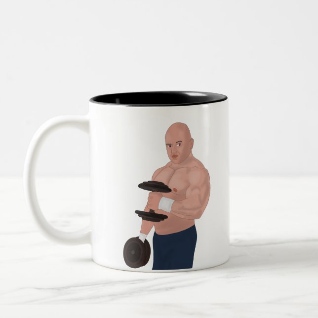 Caneca De Café Em Dois Tons A bodybuilder daddy training with dumbbells (Esquerda)