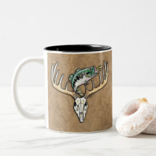 Caneca De Café Em Dois Tons A caça da pesca baixa salta os Antlers do crânio