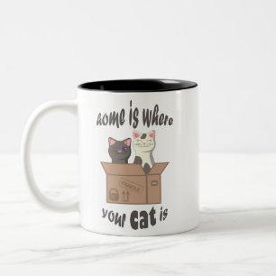 Caneca De Café Em Dois Tons A citação engraçada de Home é onde seu gato está