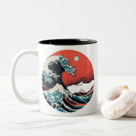 Caneca De Café Em Dois Tons A Grande Onda Retro de Kanagawa