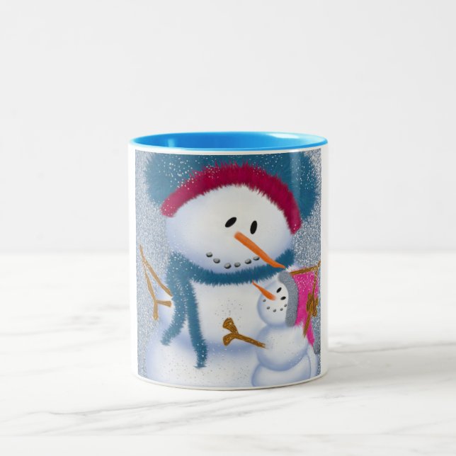 Caneca De Café Em Dois Tons A Ilustração SnowMomma E SnowGirl (Centro)