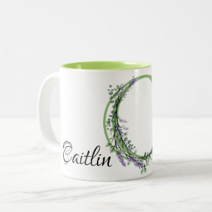 Caneca De Café Em Dois Tons A letra C Lavanda Eucalyptus monogramada