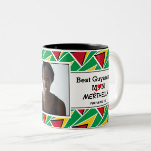 Caneca De Café Em Dois Tons A MELHOR MÃE GUYANESA Personalizou A Foto do FLAG 