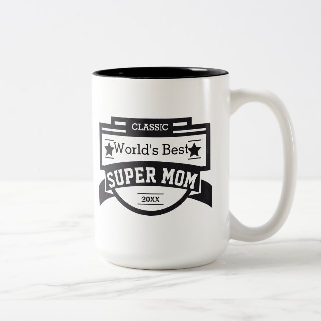Caneca De Café Em Dois Tons A melhor super-mãe personaliza seu nome (Direita)