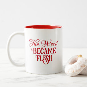 Caneca De Café Em Dois Tons A Palavra Tornou-Se Bíblia De Natal Verso Vermelho