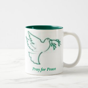 Caneca De Café Em Dois Tons A pomba 1 da paz, Pray para a paz