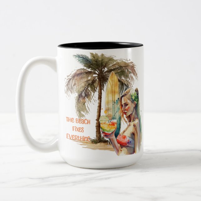 Caneca De Café Em Dois Tons A Praia conserta tudo (Esquerda)