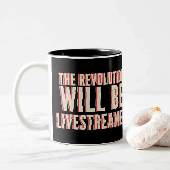 Caneca De Café Em Dois Tons A Revolução Será Transmitida Ao Vivo (Com Donut)