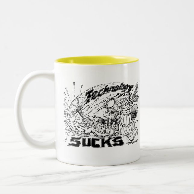 Caneca De Café Em Dois Tons a tecnologia suga o macaco (Esquerda)