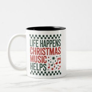 Caneca De Café Em Dois Tons A Vida Acontece Música de Natal Ajuda Divertido Re