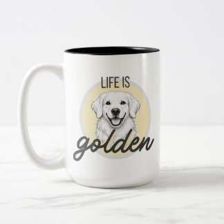 Caneca De Café Em Dois Tons A vida é Dourada | Cachorro Golden Retriever Fofo