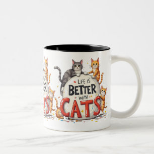 Caneca De Café Em Dois Tons A vida é melhor com os gatos