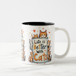 Caneca De Café Em Dois Tons A vida é melhor com os gatos