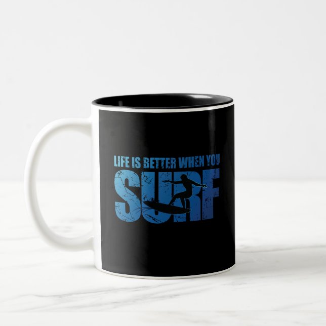 Caneca De Café Em Dois Tons A Vida É Melhor Quando Você Surf (Esquerda)
