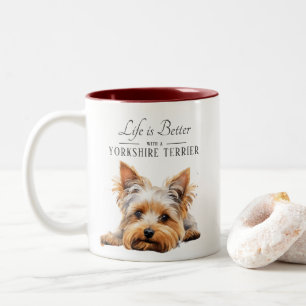 Caneca De Café Em Dois Tons A vida é Melhor Yorkshire Terrier