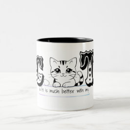 Caneca De Café Em Dois Tons "A Vida É Muito Melhor Com Meu Gato – Design de Ga