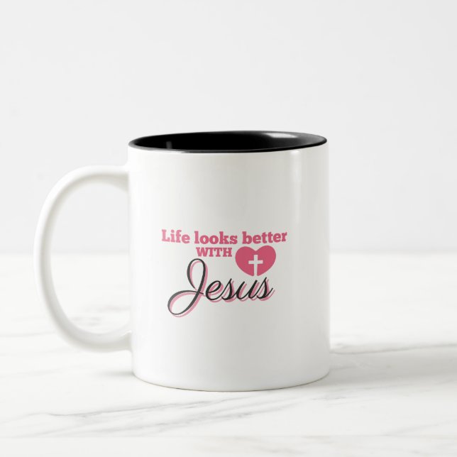 Caneca De Café Em Dois Tons A Vida Parece Melhor Com Jesus (Esquerda)