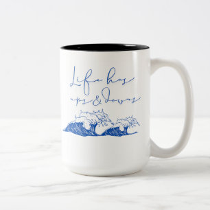 Caneca De Café Em Dois Tons "A vida tem Ups & Downs", citação manuscrita com W