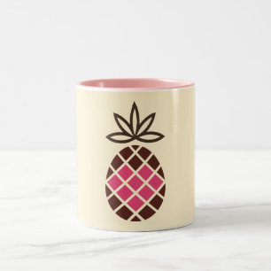 Caneca De Café Em Dois Tons Abacaxi de chocolate com coração rosa