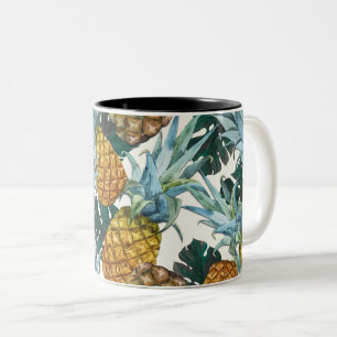 Caneca De Café Em Dois Tons Abacaxis Tropicais & Folhas Ilha Exótica