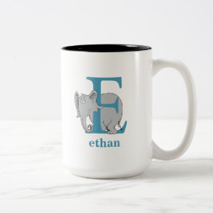 Caneca De Café Em Dois Tons ABC do Dr. Seuss: Letra E - Azul Adicione seu no