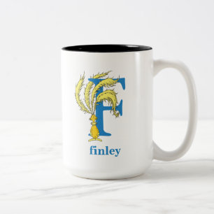 Caneca De Café Em Dois Tons ABC do Dr. Seuss: Letra F - Azul Adicione Seu No