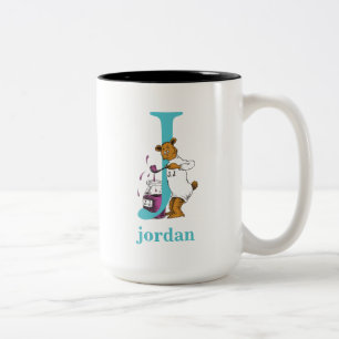 Caneca De Café Em Dois Tons ABC do Dr. Seuss: Letra J - Azul-verde Adicione