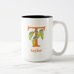 Caneca De Café Em Dois Tons ABC do Dr. Seuss: Letra T - Laranja Adicione seu
