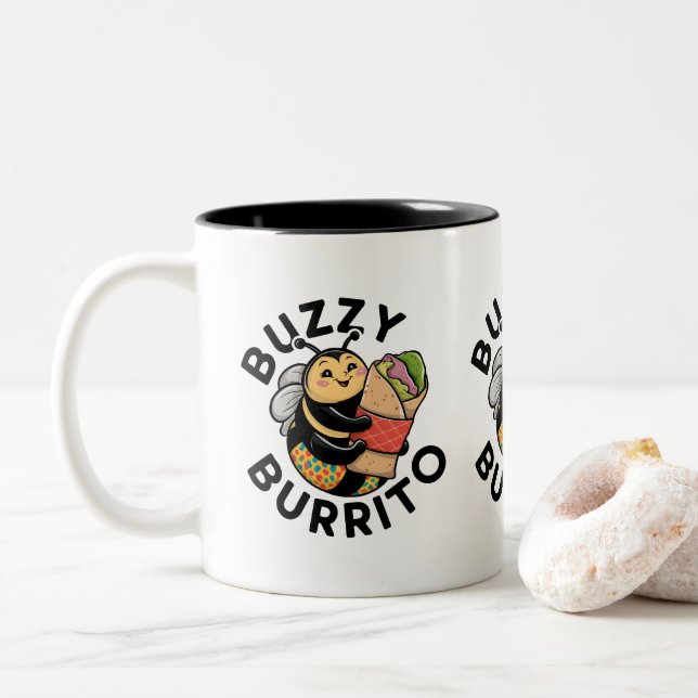 Caneca De Café Em Dois Tons Abeiaha Buzzy Burrito Engraçada  (Com Donut)