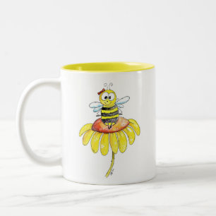 Caneca De Café Em Dois Tons Abelha branca numa flor