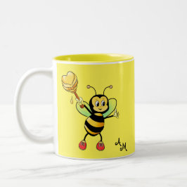 Caneca De Café Em Dois Tons Abelha Melífera Fofa com Coração & Monograma em Am
