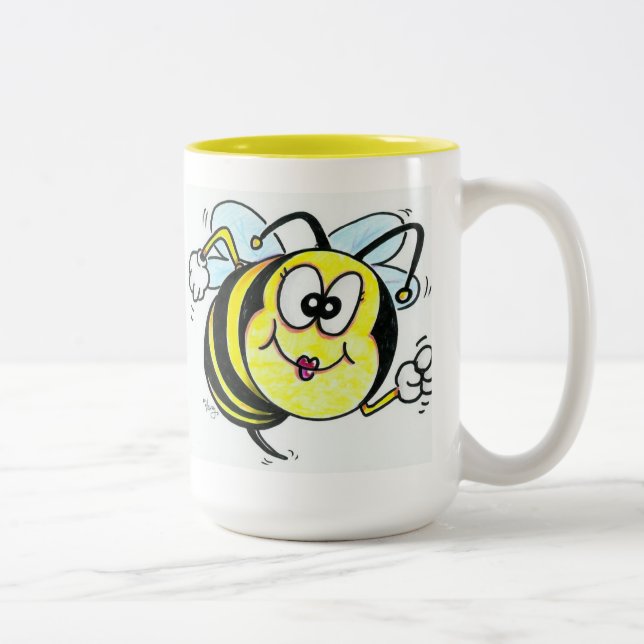 Caneca De Café Em Dois Tons Abelha ocupada feliz (Direita)