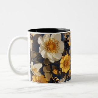 Caneca De Café Em Dois Tons abelhas das flores