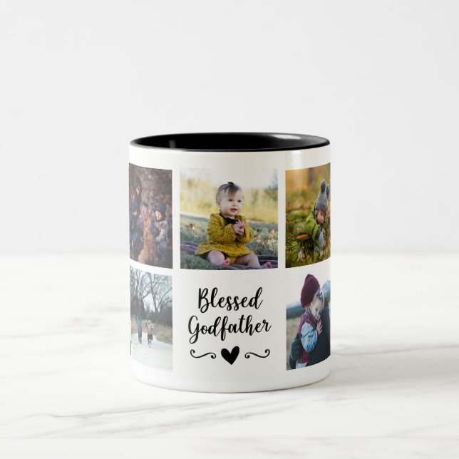 Caneca De Café Em Dois Tons Abençoado Padrinho Personalizado de Fotografia (Centro)