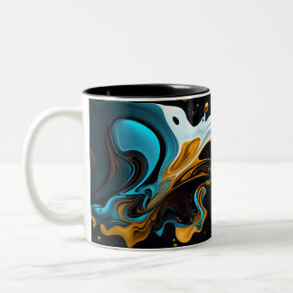 Caneca De Café Em Dois Tons Abertura de Azul e Dourado