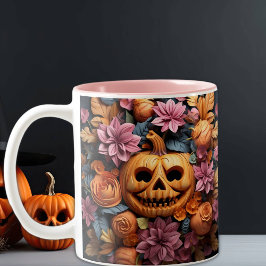 Caneca De Café Em Dois Tons Abóbora 3D e Flores, Fritas e Abóbora, Frescos