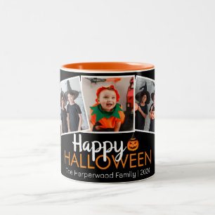 Caneca De Café Em Dois Tons abóbora-a-lanterna Família de Halloween 3 Foto