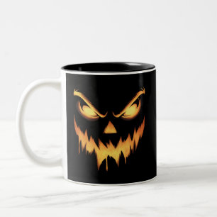 Caneca De Café Em Dois Tons Abóbora Assustadora Rosto de Jack O Lantern Hallow