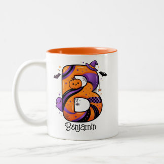 Caneca De Café Em Dois Tons Abóbora com Letra B de Monograma Personalizado de