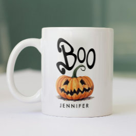 Caneca De Café Em Dois Tons Abóbora de Halloween Laranja Preta Nome Assustador