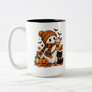 Caneca De Café Em Dois Tons Abóbora Especiaria Fantasma Aconchegante Halloween