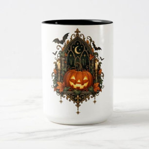 Caneca De Café Em Dois Tons Abóbora Gótica Vintage Halloween