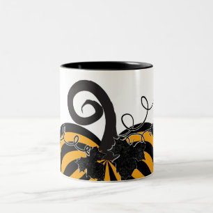 Caneca De Café Em Dois Tons Abóbora Listrada de Laranja Preto Chic Outono Qued