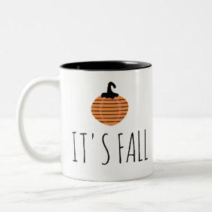 Caneca De Café Em Dois Tons Abóbora Listrada Moderna de Outono Halloween