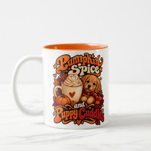 Caneca De Café Em Dois Tons Abóbora Tempero e Cuddles de Cachorrinho Cozy Outo